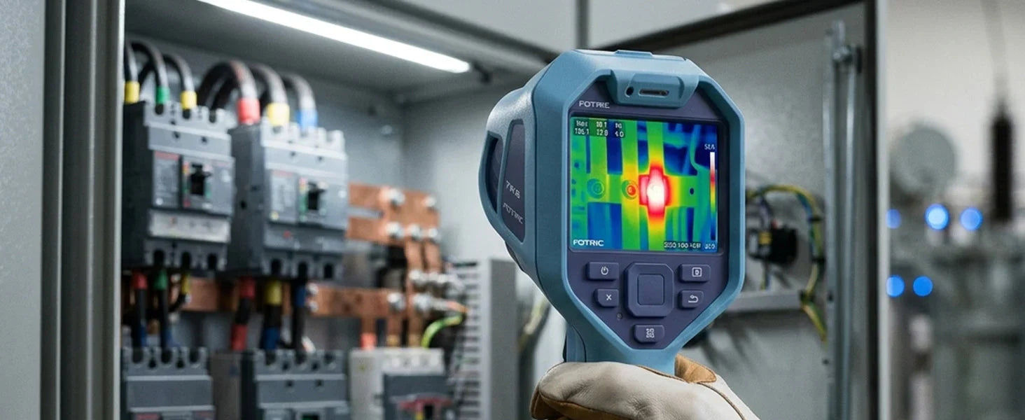 FOTRIC TK7 thermal camera detecting hidden moisture in walls during HVAC inspection